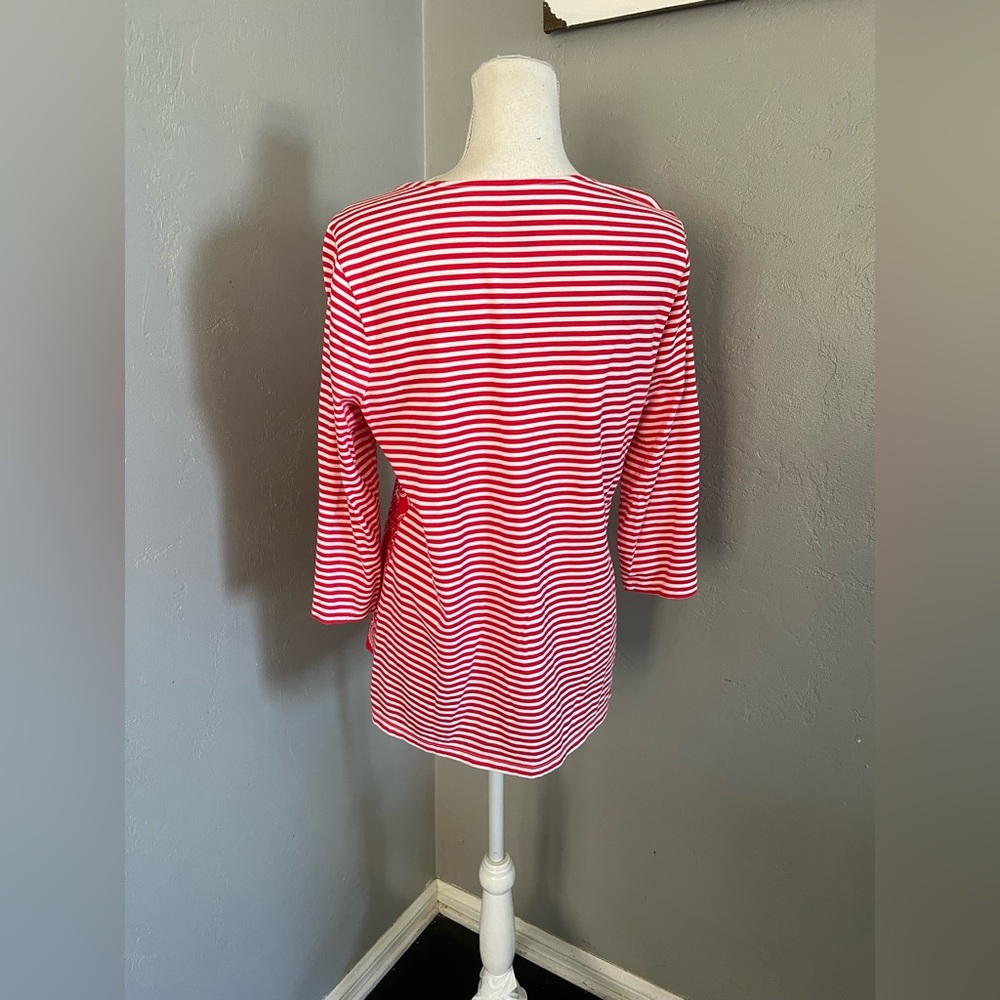 Chico's Red Paisley and Striped Top size 1 - Picture 3 of 8